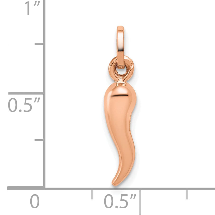 14k Rose Gold 3-D Hollow Italian Horn Charm