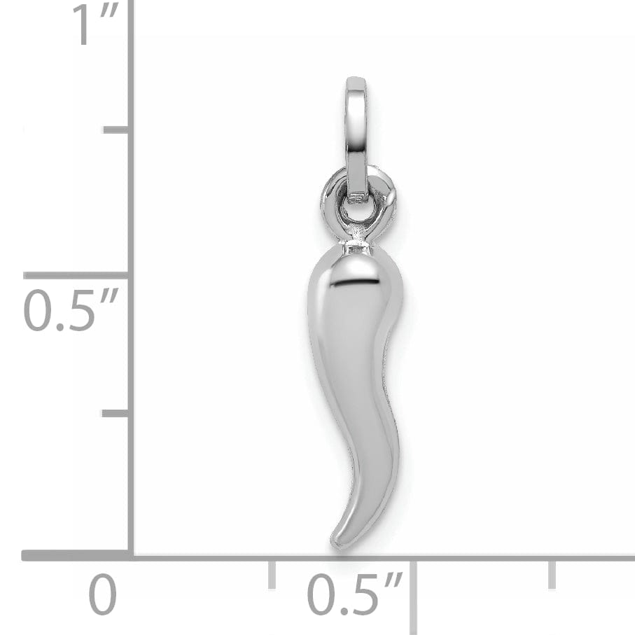 14k White Gold Small 3-D Hollow Italian Horn Charm Pendant