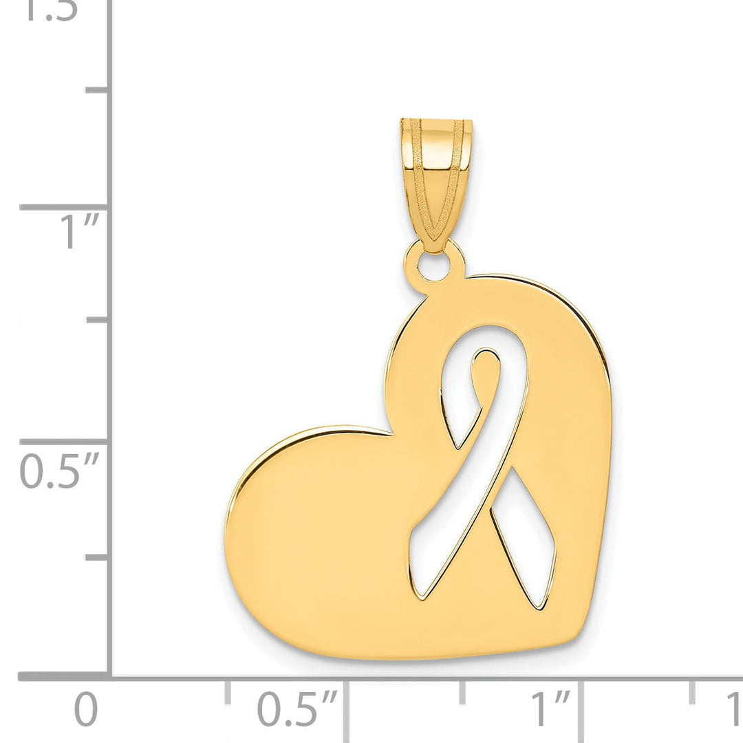 14k Yellow Gold Heart Cut-Out Design Awareness Ribbon Charm