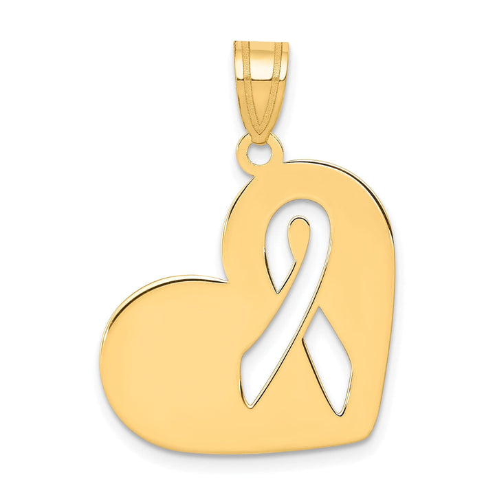 14k Yellow Gold Heart Cut-Out Design Awareness Ribbon Charm