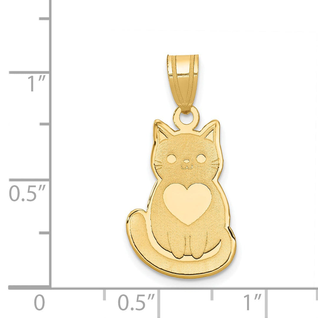 14k Yellow Gold Laser Cut Design Cat with Heart Pendant