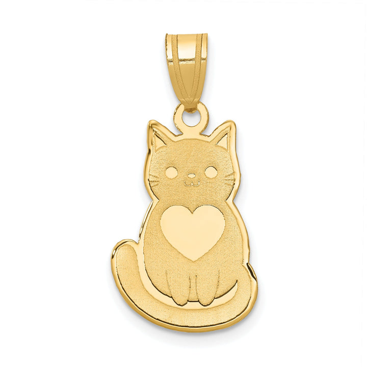 14k Yellow Gold Laser Cut Design Cat with Heart Pendant