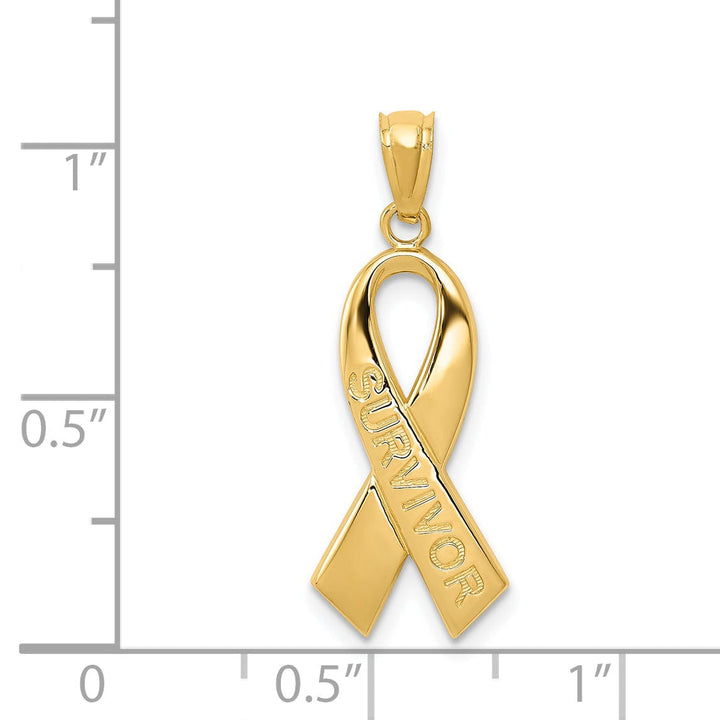 14k Yellow Gold SURVIVOR Awareness Ribbon Pendant