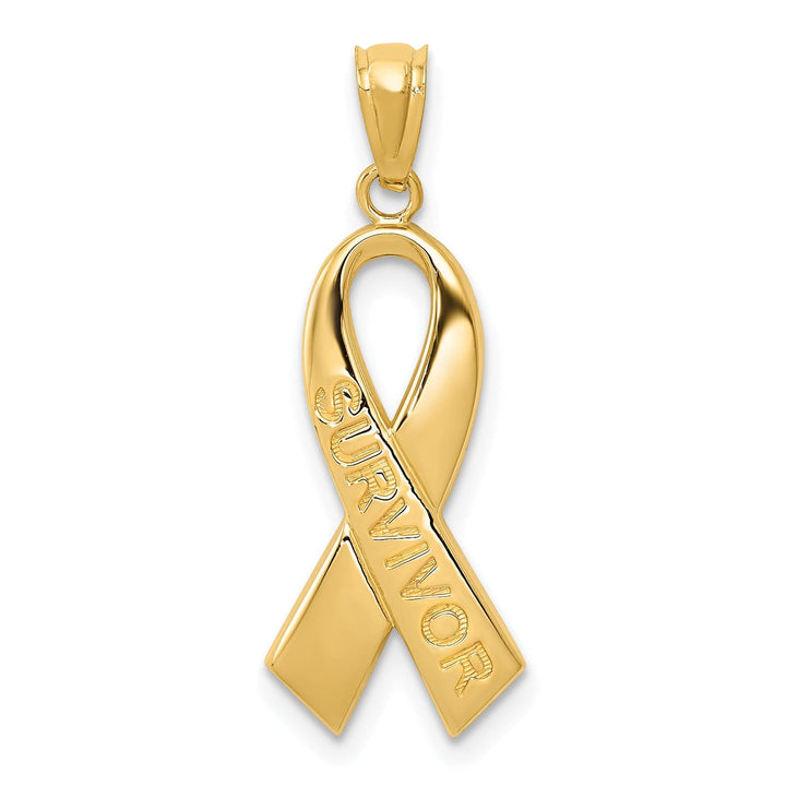 14k Yellow Gold SURVIVOR Awareness Ribbon Pendant