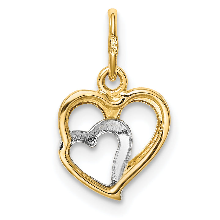 14k Yellow Gold White Rhodium Polished Hearts Pendant