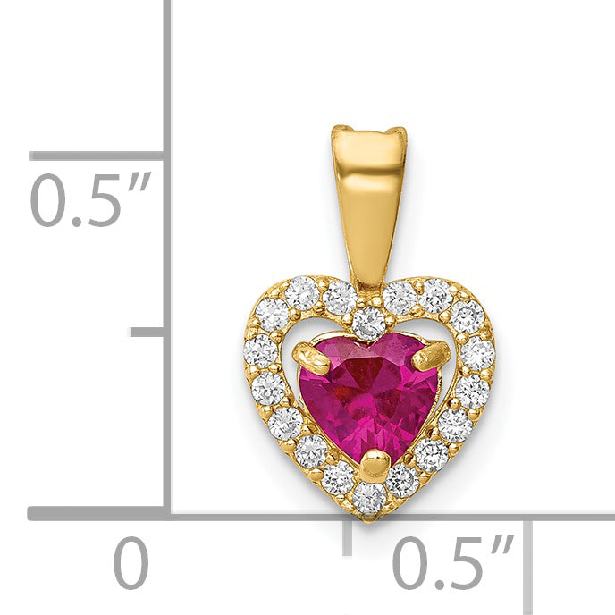 14k Yellow Gold Polished Red and Clear C.Z Heart Pendant