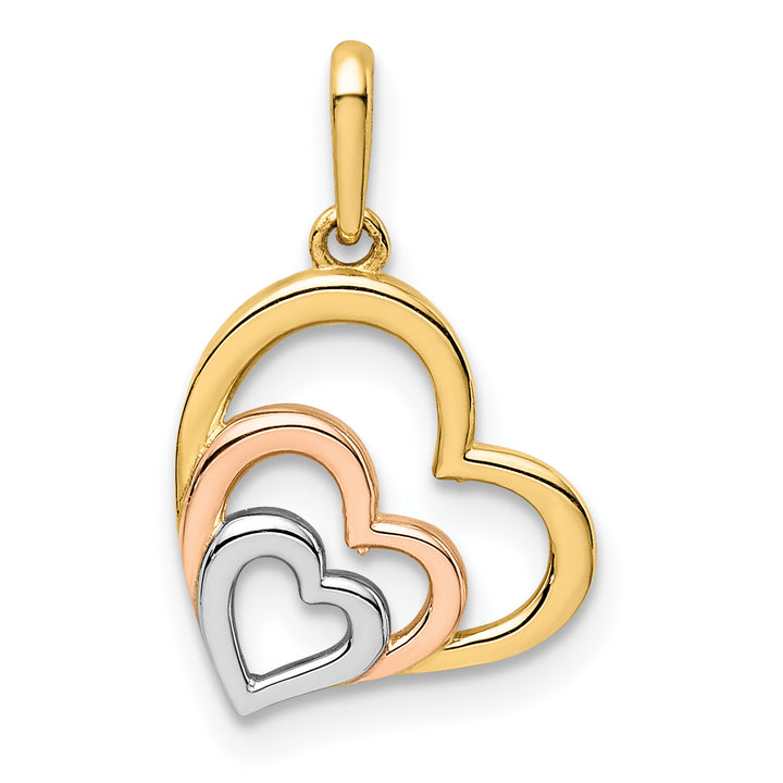 14k Yellow Rose Gold White Rhodium 3 Hearts Design Pendant