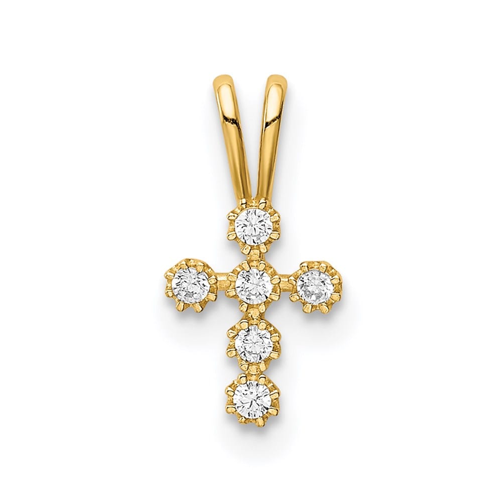 14K Yellow Gold Tiny CZ Cross Pendant