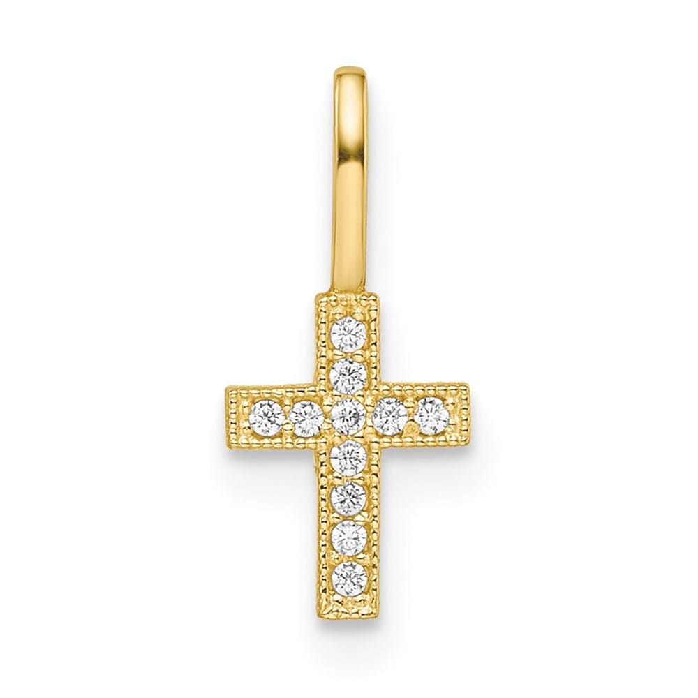 14K Yellow Gold CZ Cross Pendant 6mm wide