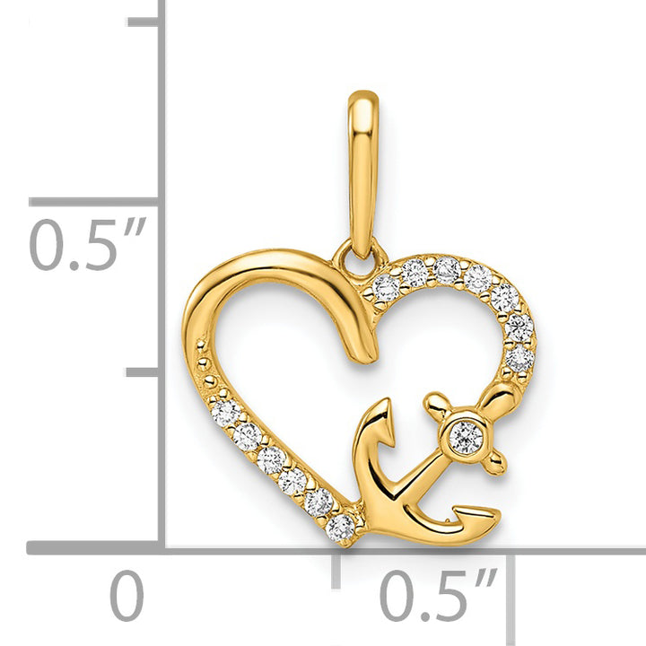 14k Yellow Gold C.Z Heart with Anchor Pendant