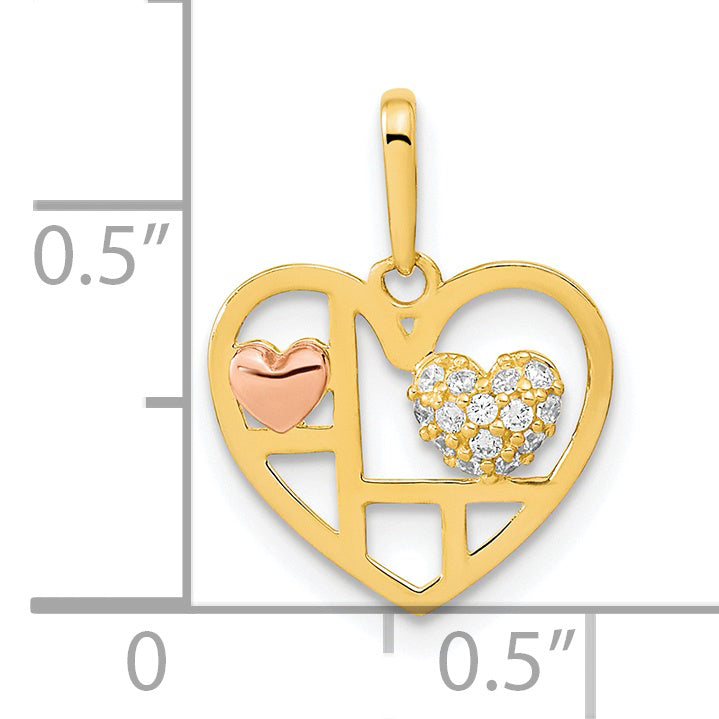 14K Two Tone Gold Design with C.Z Heart Pendant