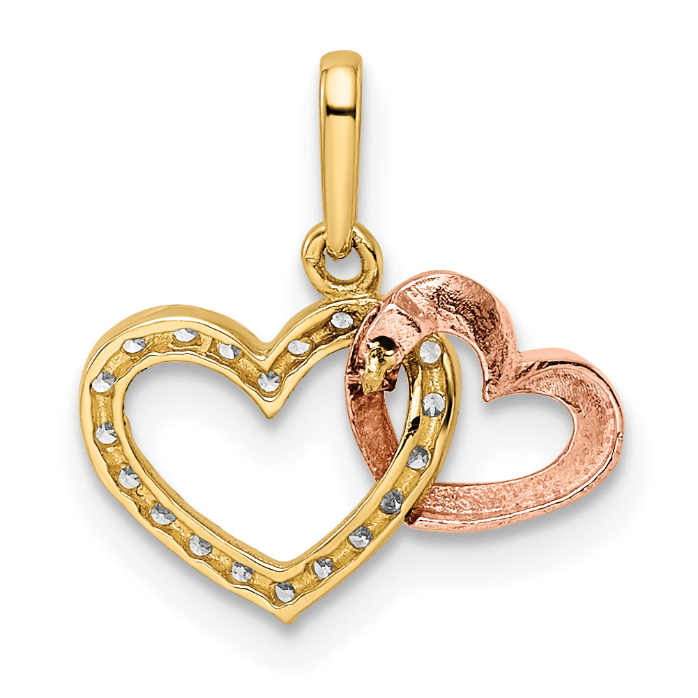 14k Two Tone Gold C.Z Hearts Pendant