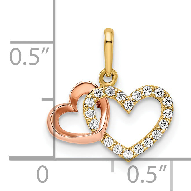 14k Two Tone Gold C.Z Hearts Pendant