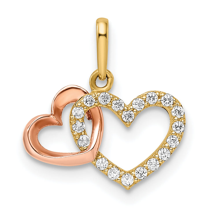 14k Two Tone Gold C.Z Hearts Pendant