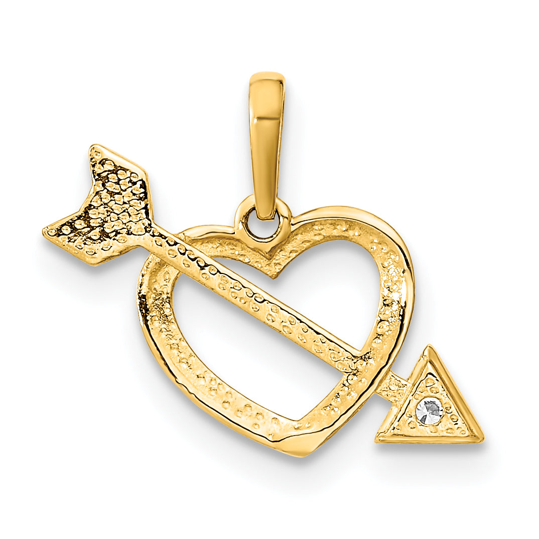 14k Yellow Gold Polished Cut out Heart with Arrow C.Z Pendant