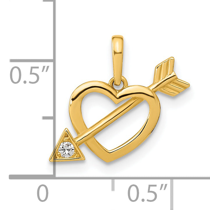 14k Yellow Gold Polished Cut out Heart with Arrow C.Z Pendant