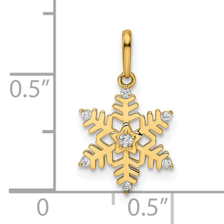 14k Yellow Gold C.Z Snowflake Design Pendant