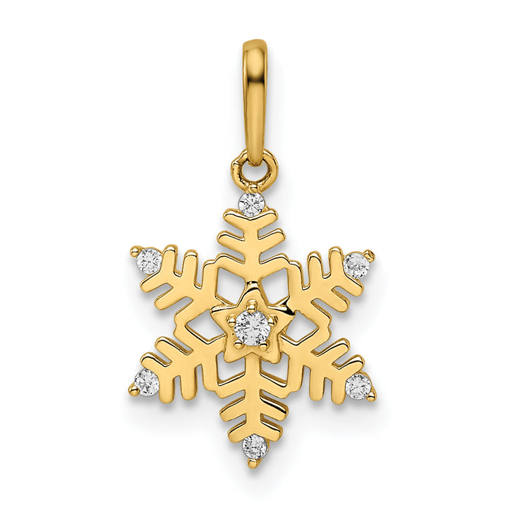 14k Yellow Gold C.Z Snowflake Design Pendant