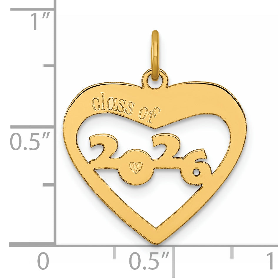 14K Yellow Gold CLASS OF 2026 Cut-Out Heart Design Charm
