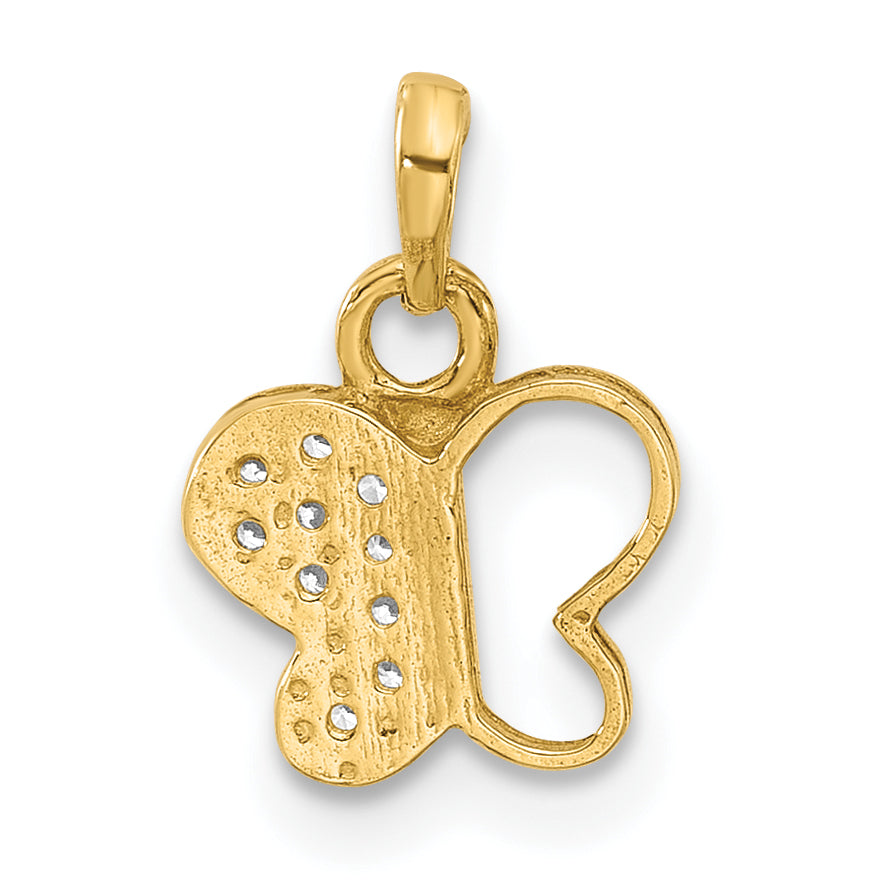 14K Yellow Gold Polished Finish C.Z Butterfly Charm Pendant