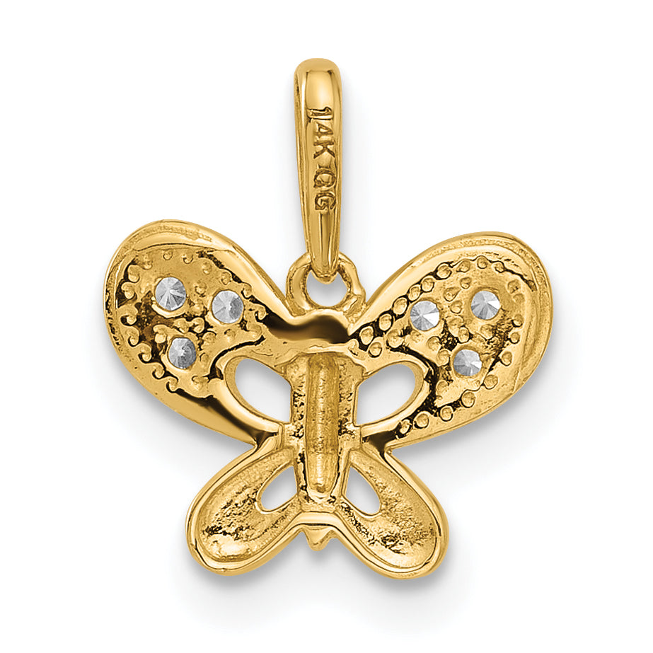 14k Yellow Gold Polished Finish C.Z Butterfly Pendant