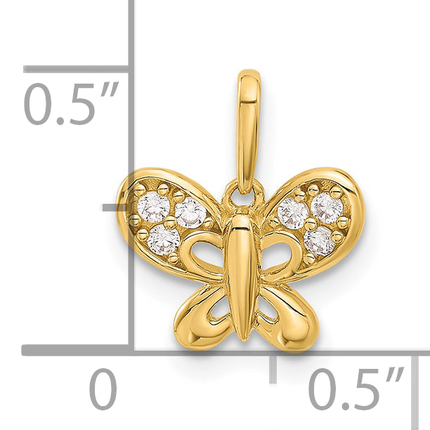 14k Yellow Gold Polished Finish C.Z Butterfly Pendant
