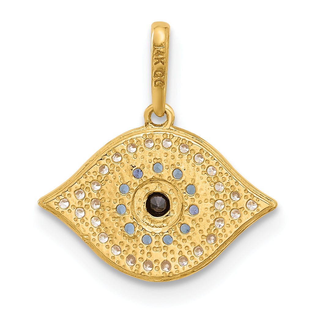 14K Yellow Gold Polished Multi-color C.Z Evil Eye Pendant