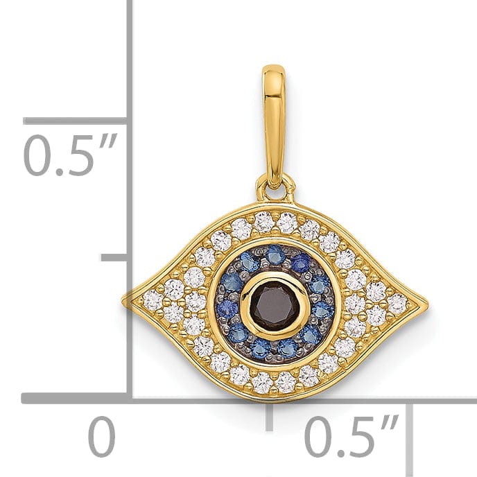 14K Yellow Gold Polished Multi-color C.Z Evil Eye Pendant