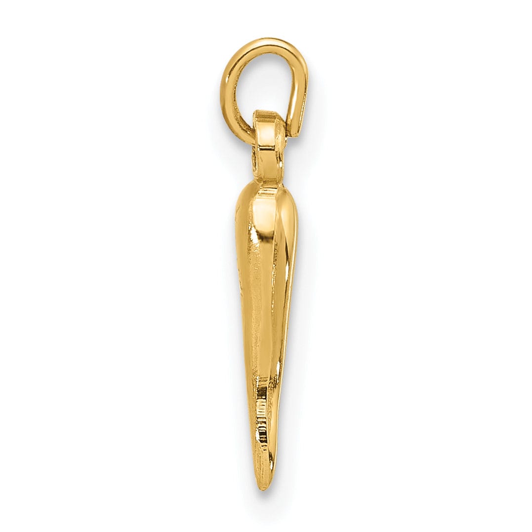 14k Yellow Gold Small Polished Hollow  3-D Italian Horn Pendant