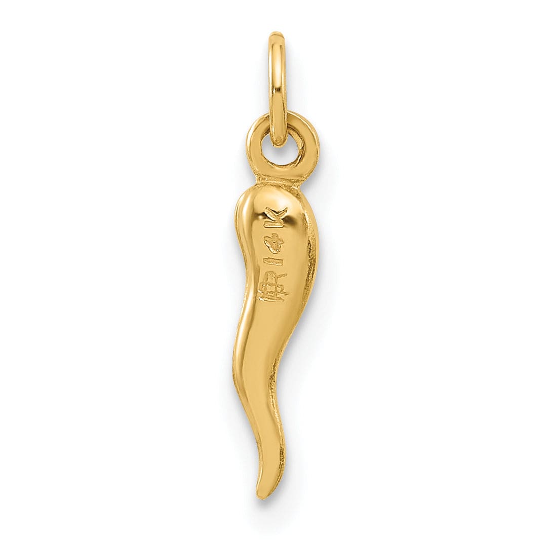 14k Yellow Gold Small Polished Hollow  3-D Italian Horn Pendant