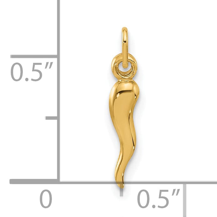 14k Yellow Gold Small Polished Hollow  3-D Italian Horn Pendant