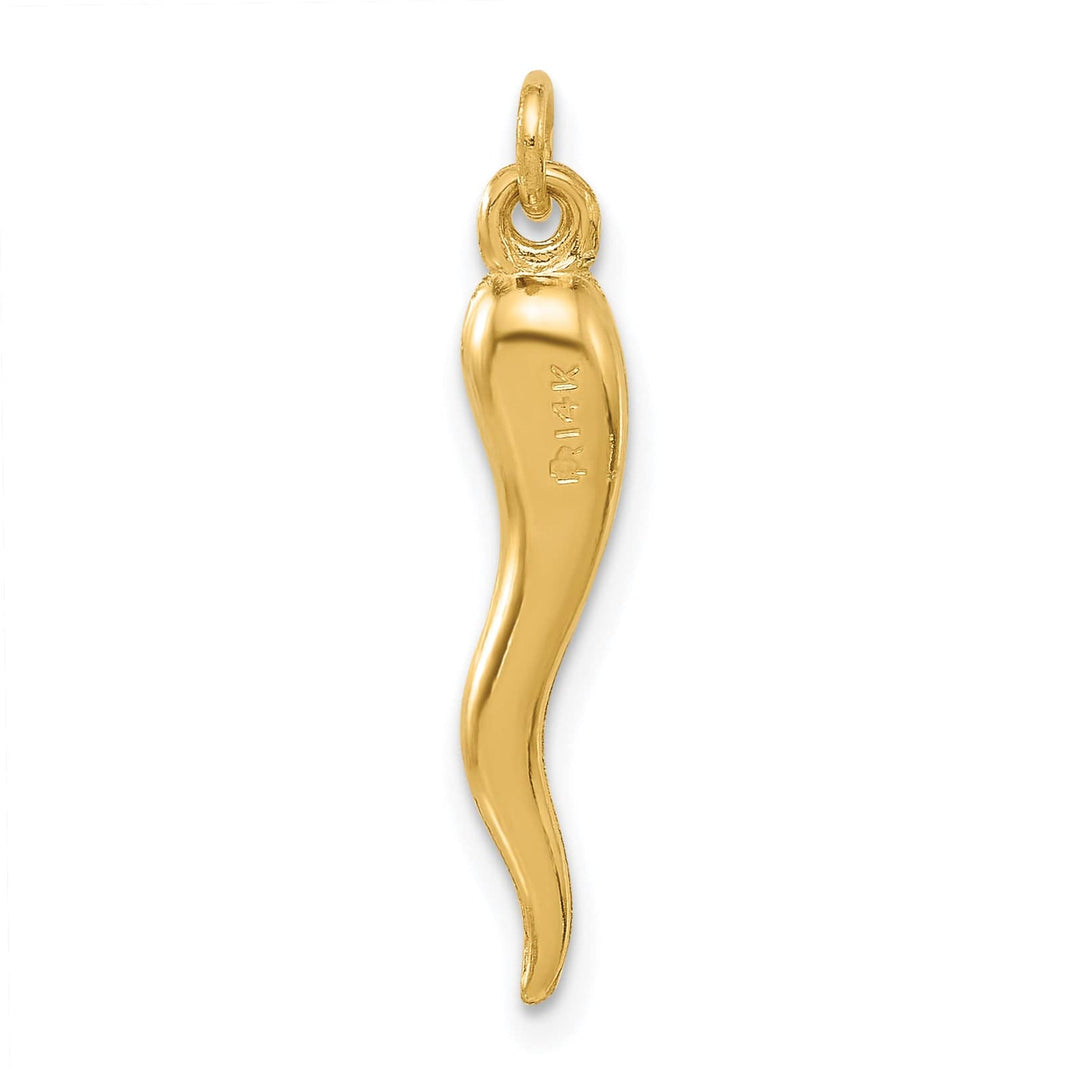 14k Yellow Gold Polished 3-D Hollow Italian Horn Pendant