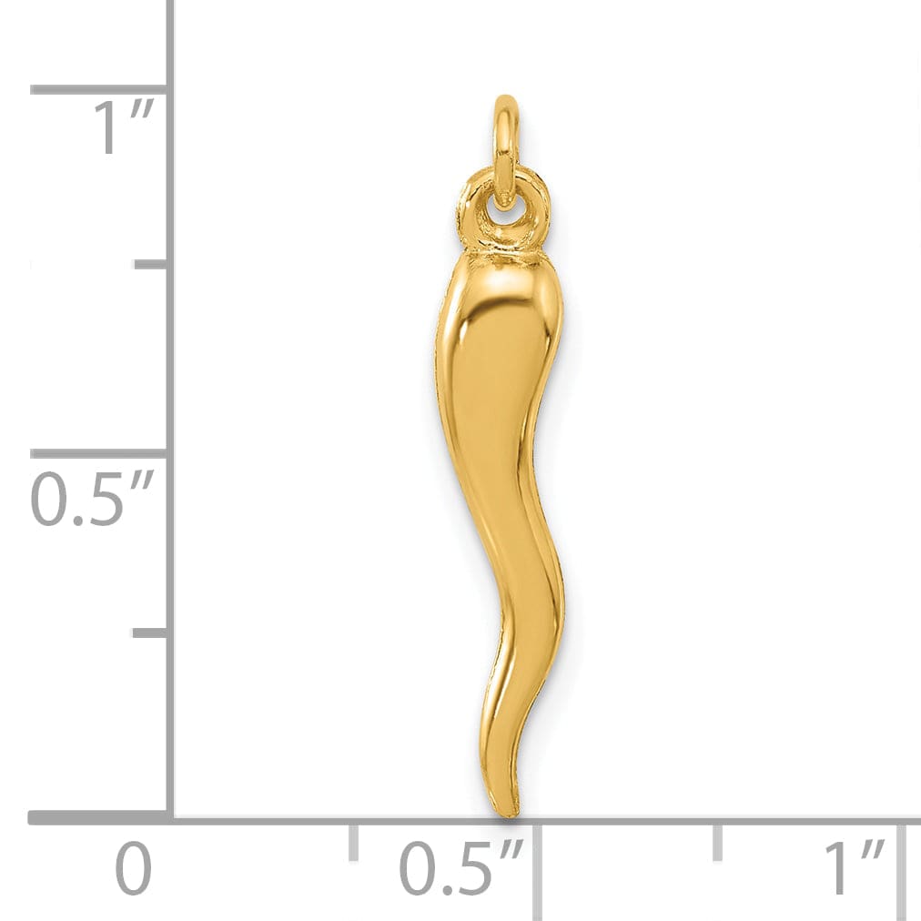14k Yellow Gold Polished 3-D Hollow Italian Horn Pendant