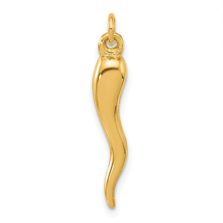 14k Yellow Gold Polished 3-D Hollow Italian Horn Pendant