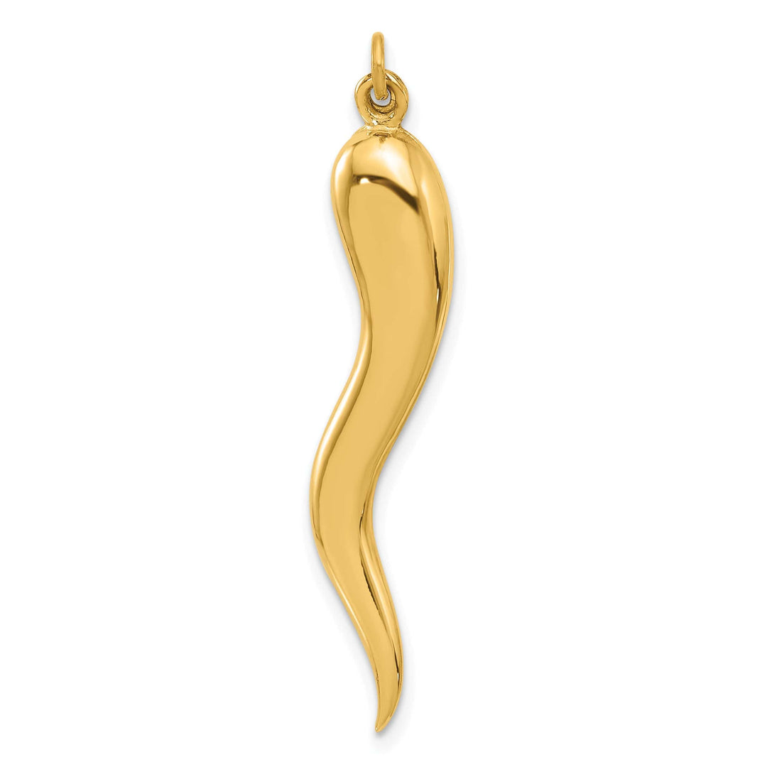 14k Yellow Gold Polished Hollow 3-D Italian Horn Pendant
