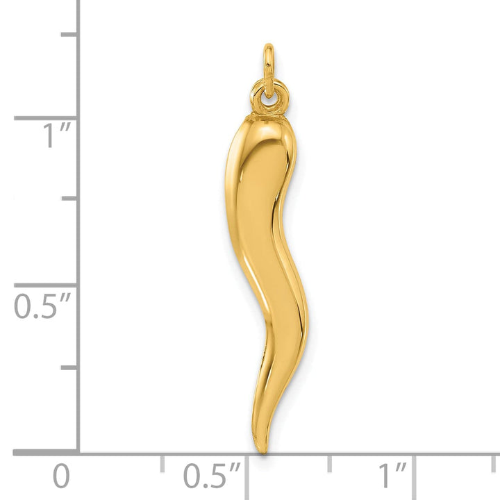 14k Yellow Gold Polished Hollow 3-D Italian Horn Pendant