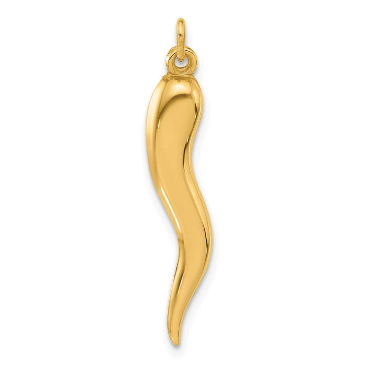 14k Yellow Gold Polished Hollow 3-D Italian Horn Pendant