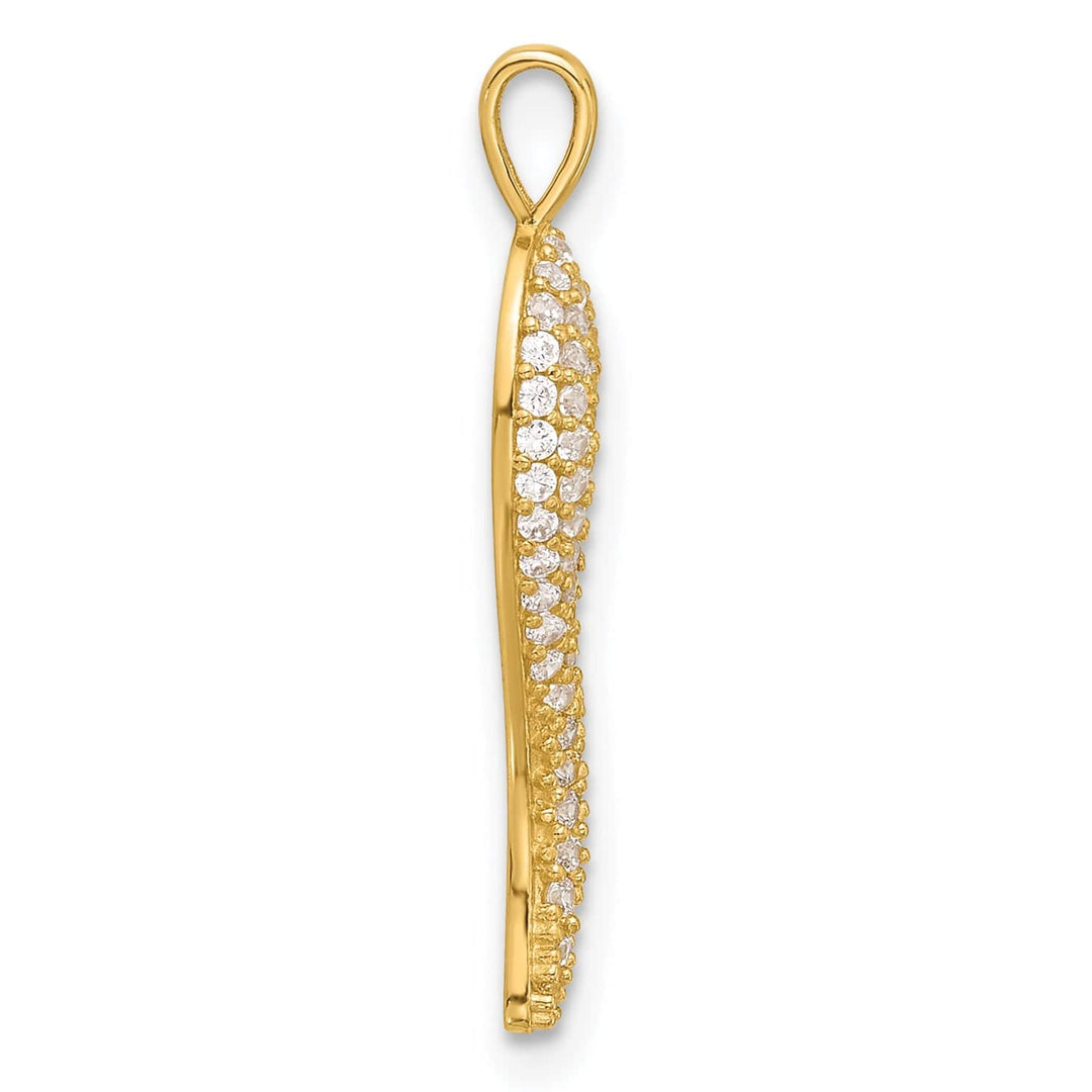 14k Yellow Gold Polished C.Z Large Italian Horn Pendant