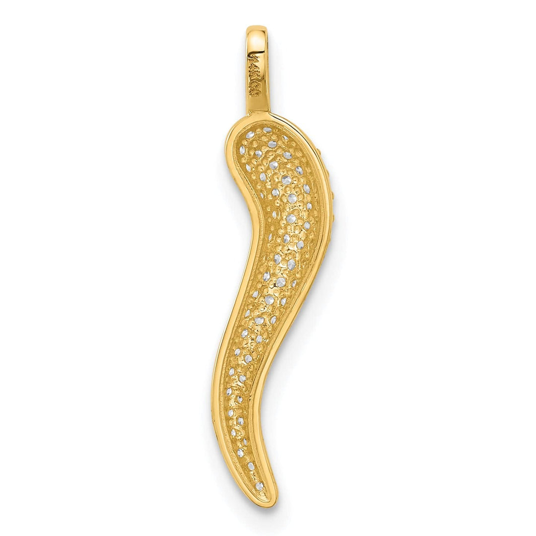 14k Yellow Gold Polished C.Z Large Italian Horn Pendant