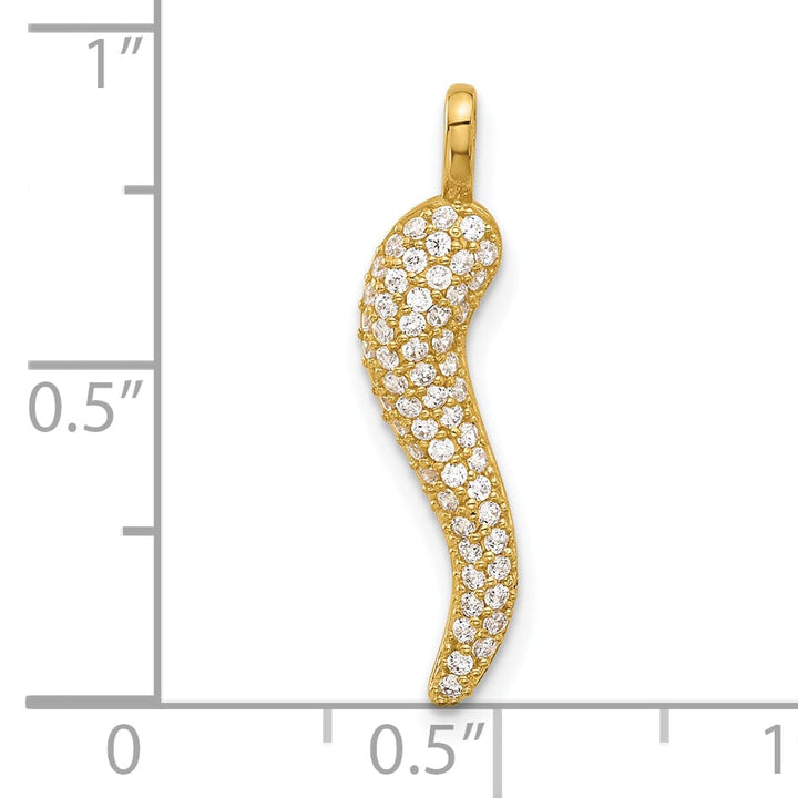 14k Yellow Gold Polished C.Z Large Italian Horn Pendant