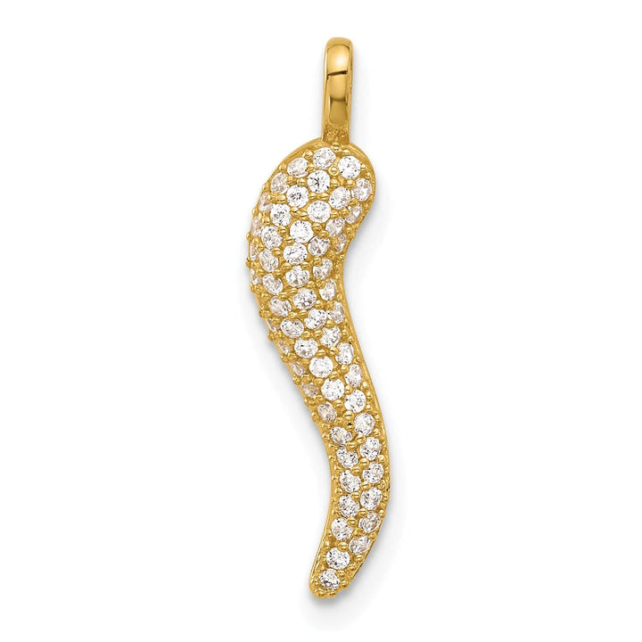 14k Yellow Gold Polished C.Z Large Italian Horn Pendant