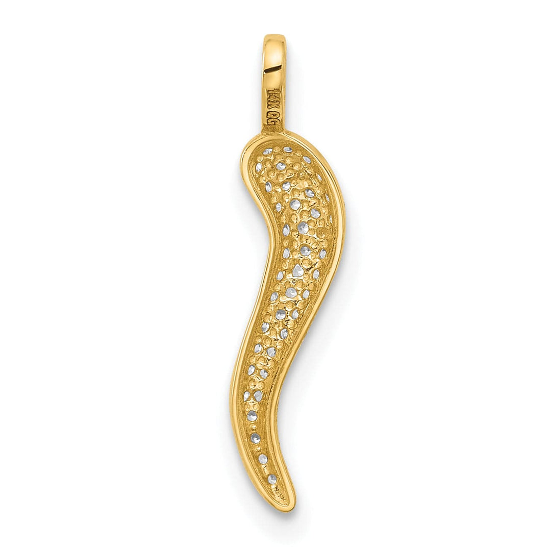 14k Yellow Gold Polished C.Z  Italian Design Horn Pendant