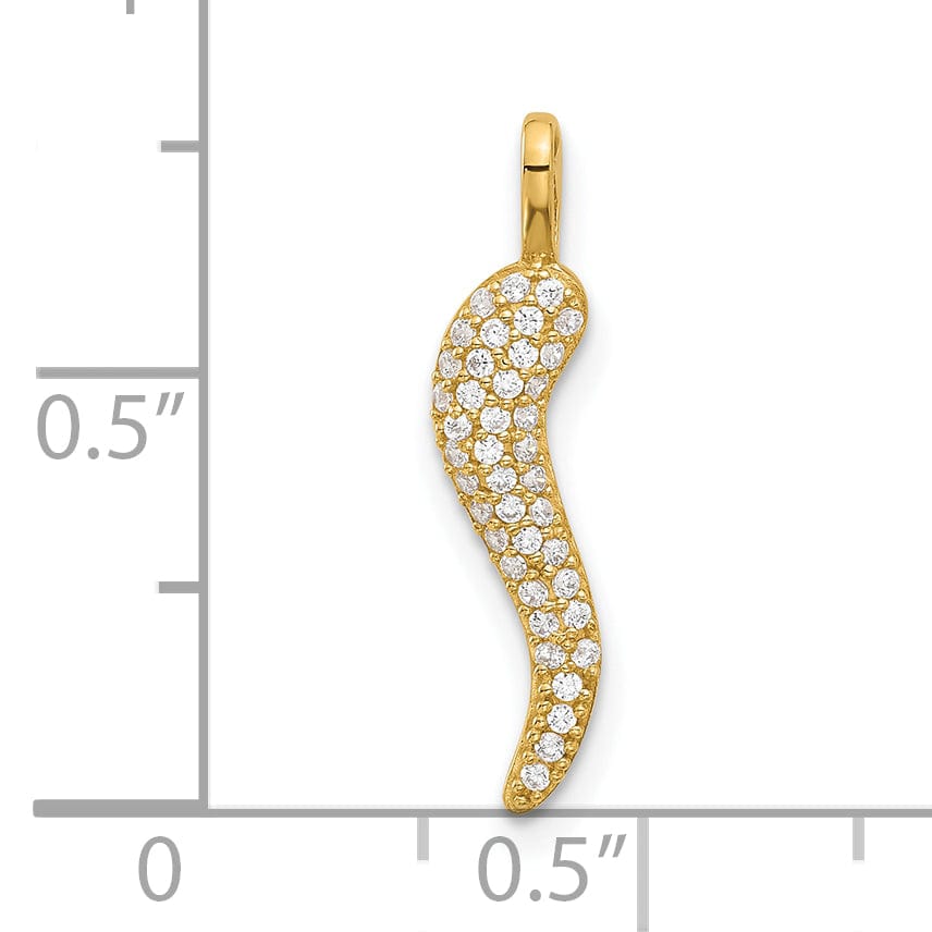 14k Yellow Gold Polished C.Z  Italian Design Horn Pendant