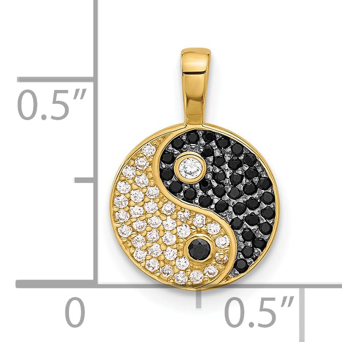 14k Yellow Gold Black, Clear C.Z Yin and Yang Pendant