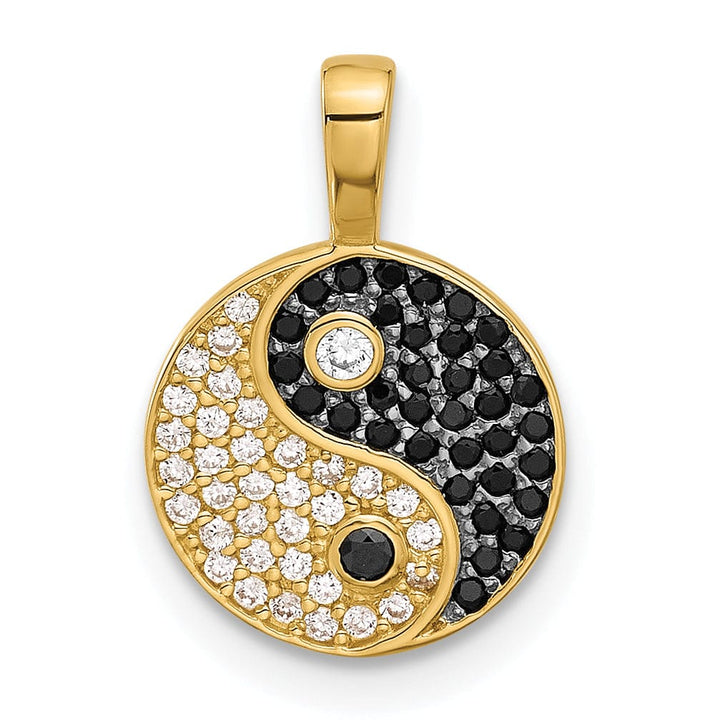 14k Yellow Gold Black, Clear C.Z Yin and Yang Pendant