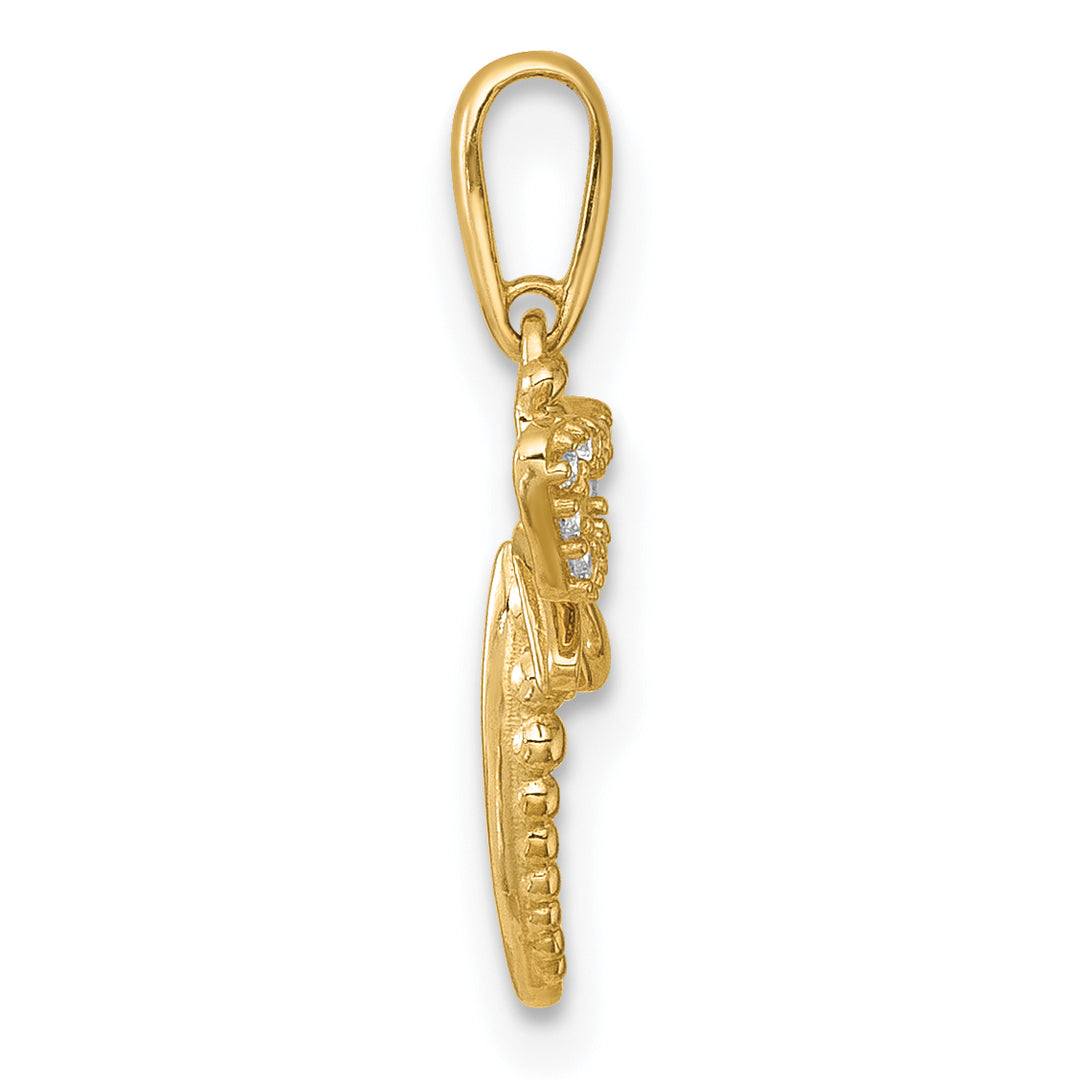 14k Yellow Gold Polished Beaded C.Z Dragonfly Charm Pendant
