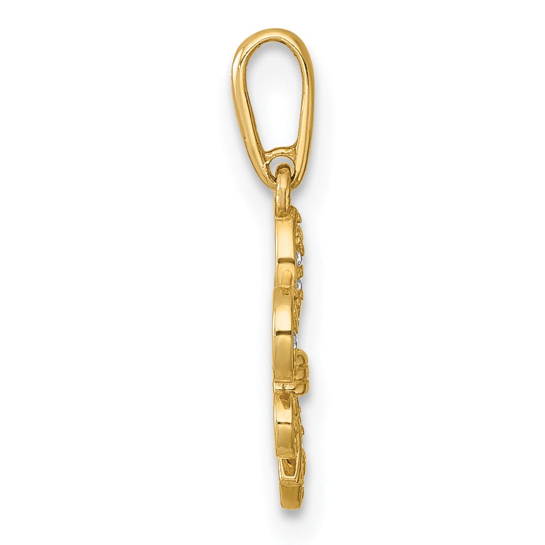 14k Yellow Gold Polished C.Z Fleur de Lis Charm Pendant