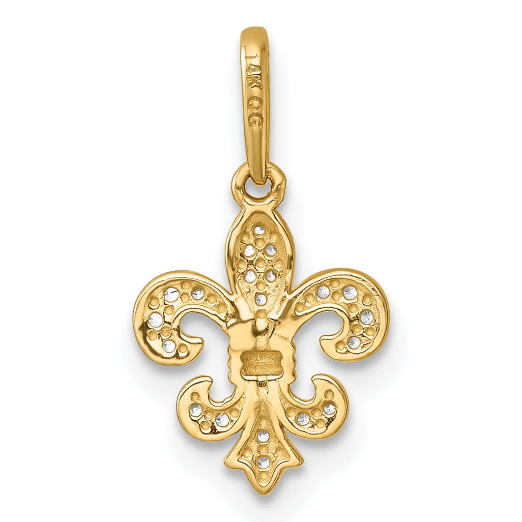 14k Yellow Gold Polished C.Z Fleur de Lis Charm Pendant