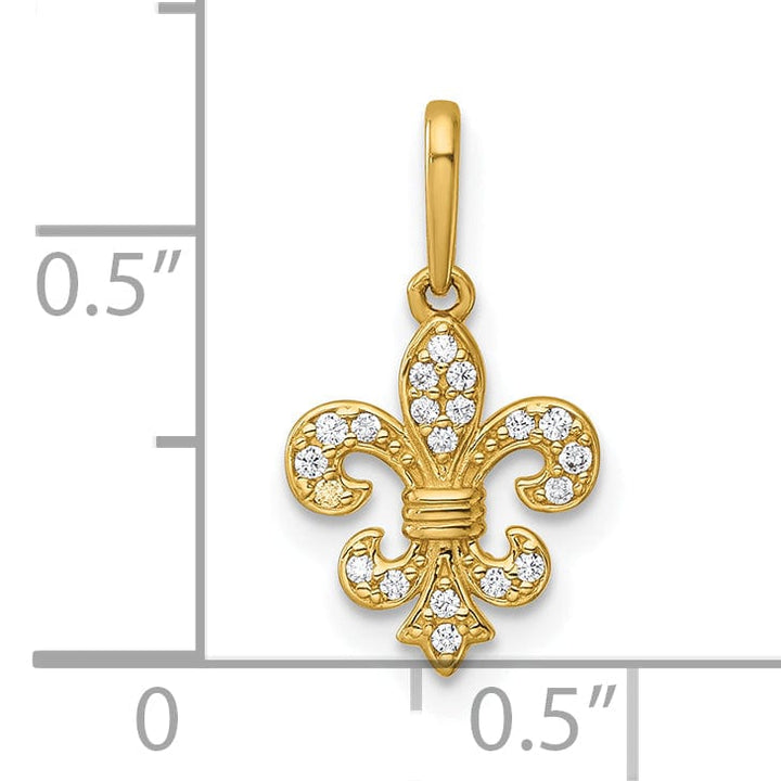 14k Yellow Gold Polished C.Z Fleur de Lis Charm Pendant