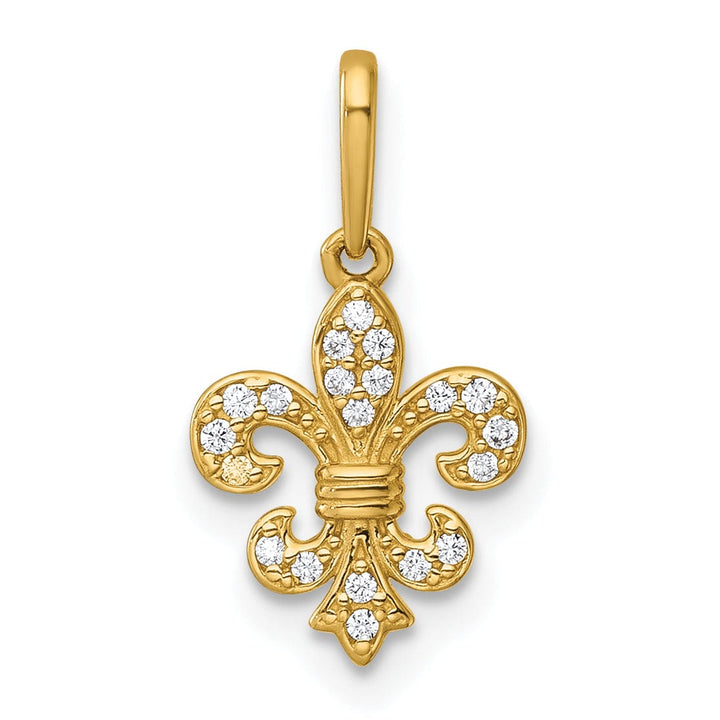 14k Yellow Gold Polished C.Z Fleur de Lis Charm Pendant